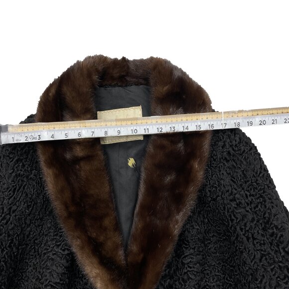 Azens Furs Persian Curly Lamb & Mink Fur Coat Women's Jacket Black Size XL - Picture 7 of 14